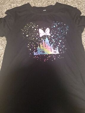 Girls Black Tee with Pastel Castle and Bow Graphic